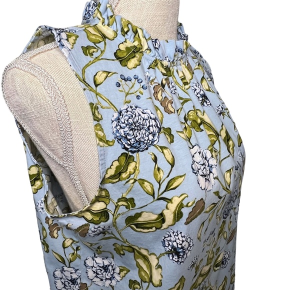 ANN TAYLOR FACTORY Blue Floral Ruffle Sleeveless Blouse - Picture 4 of 11